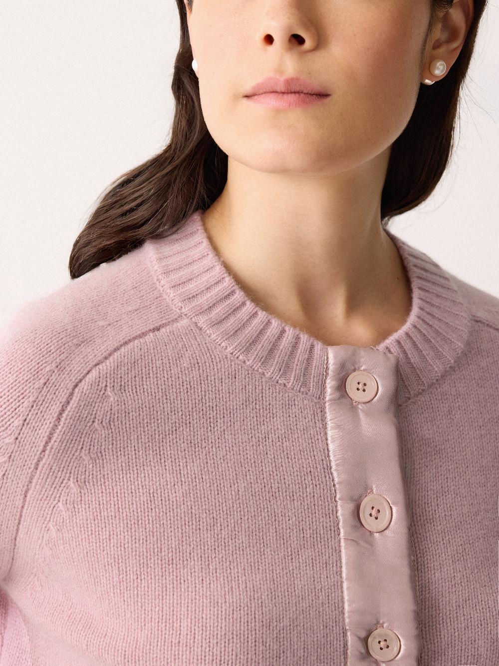 Jigsaw Wool Blend Satin Trim Cardigan Pink