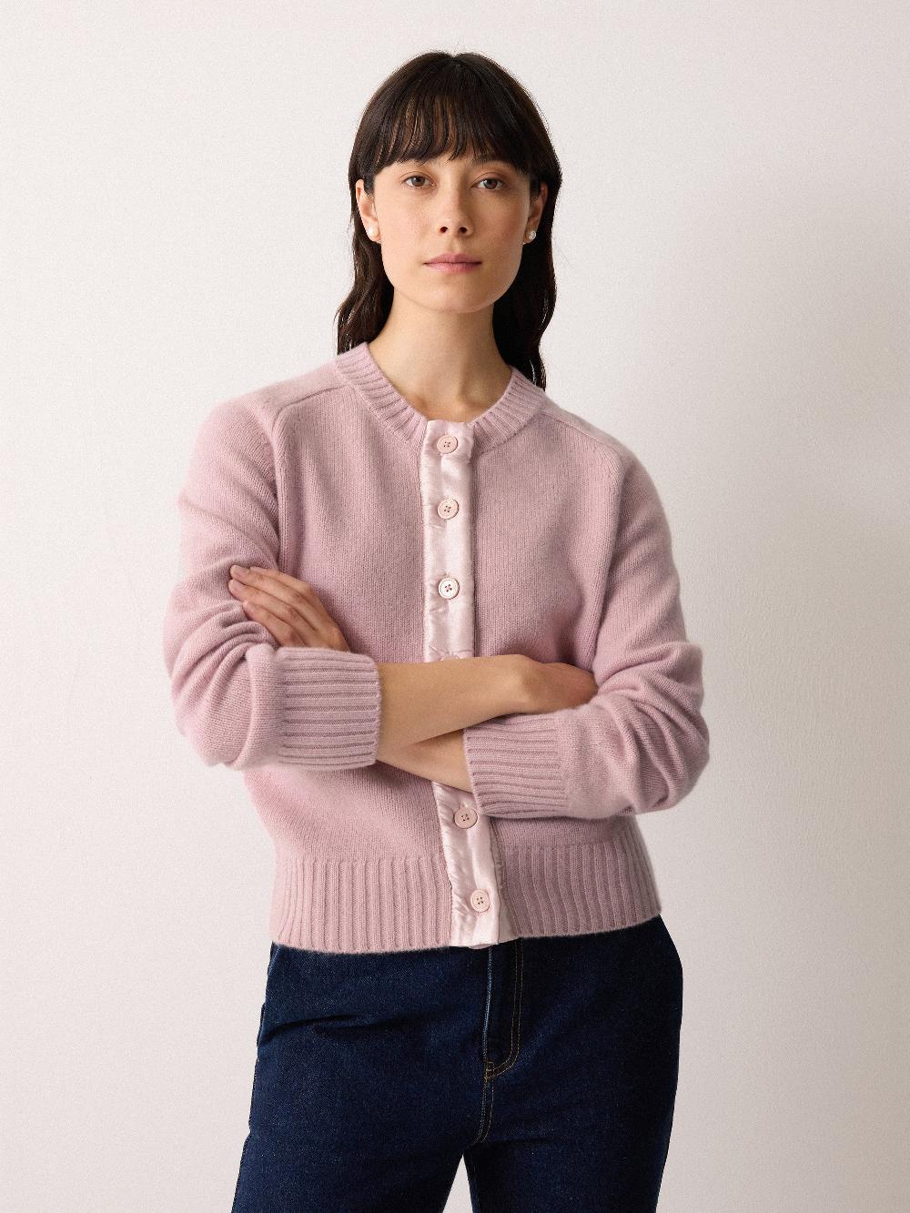 Jigsaw Wool Blend Satin Trim Cardigan Pink