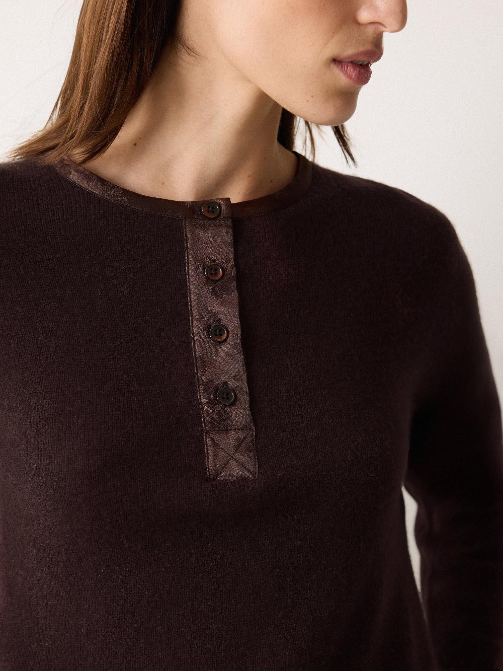 Jigsaw Wool Blend Satin Trim Top Brown