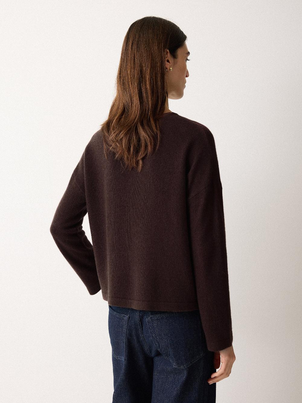 Jigsaw Wool Blend Satin Trim Top Brown