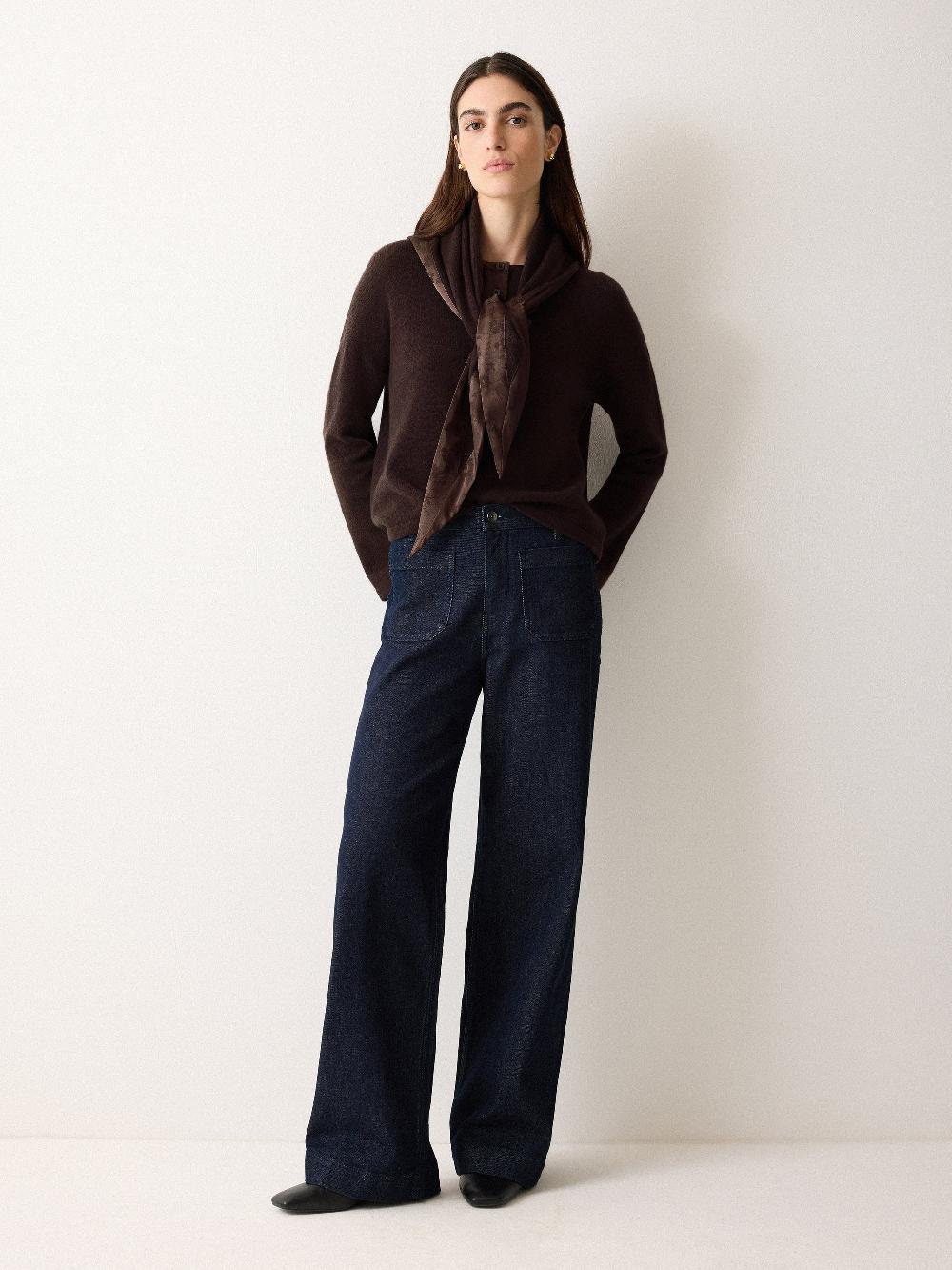 jigsaw Wool Blend Satin Trim Top Brown