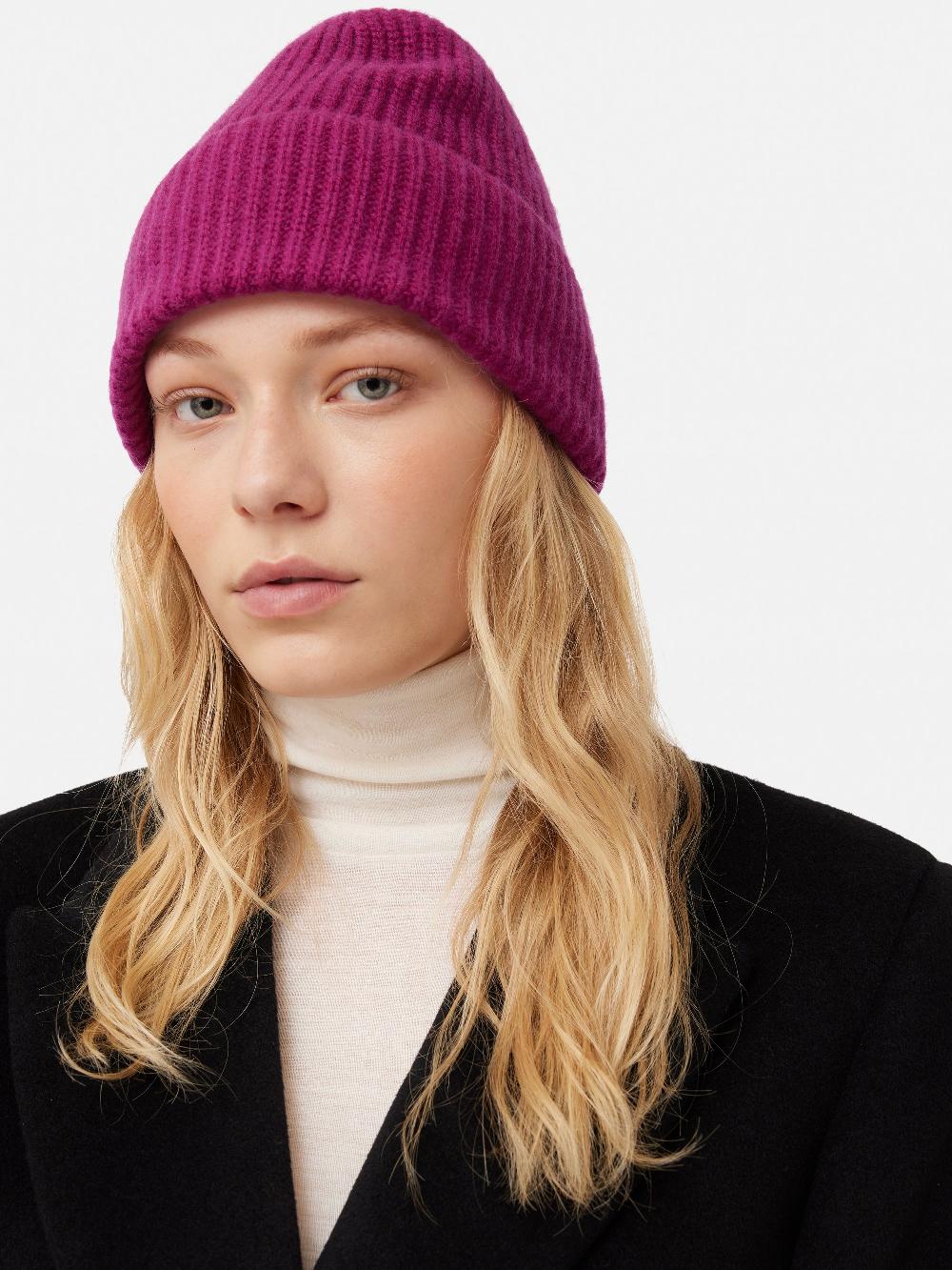 Jigsaw Wool Cashmere Blend Beanie Raspberry