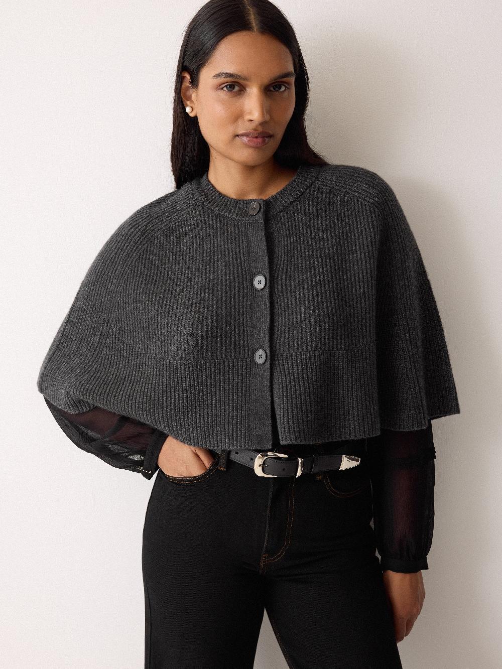 Jigsaw Wool Cashmere Blend Cape Charcoal