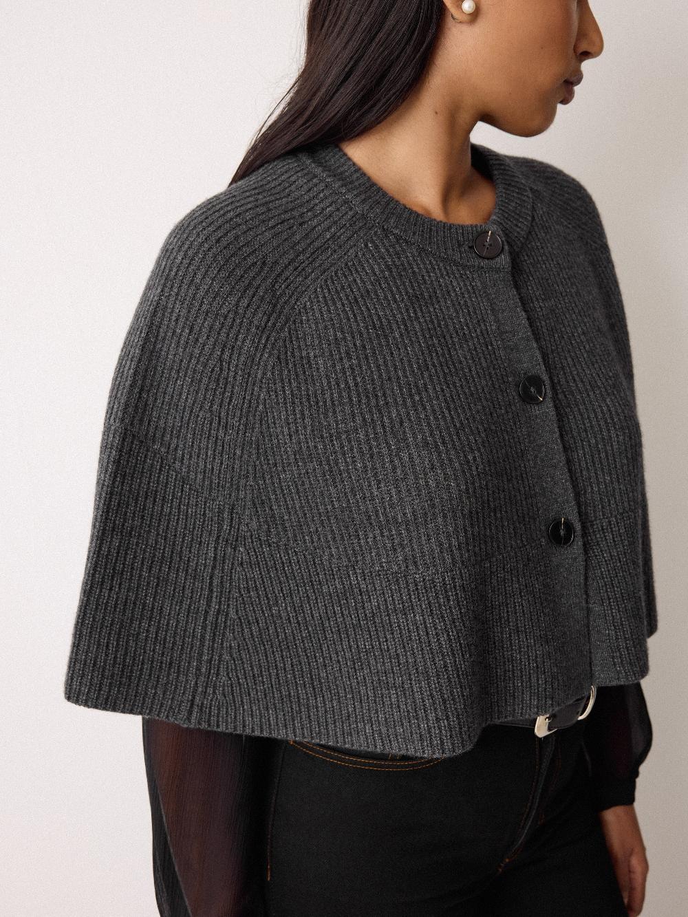 Jigsaw Wool Cashmere Blend Cape Charcoal