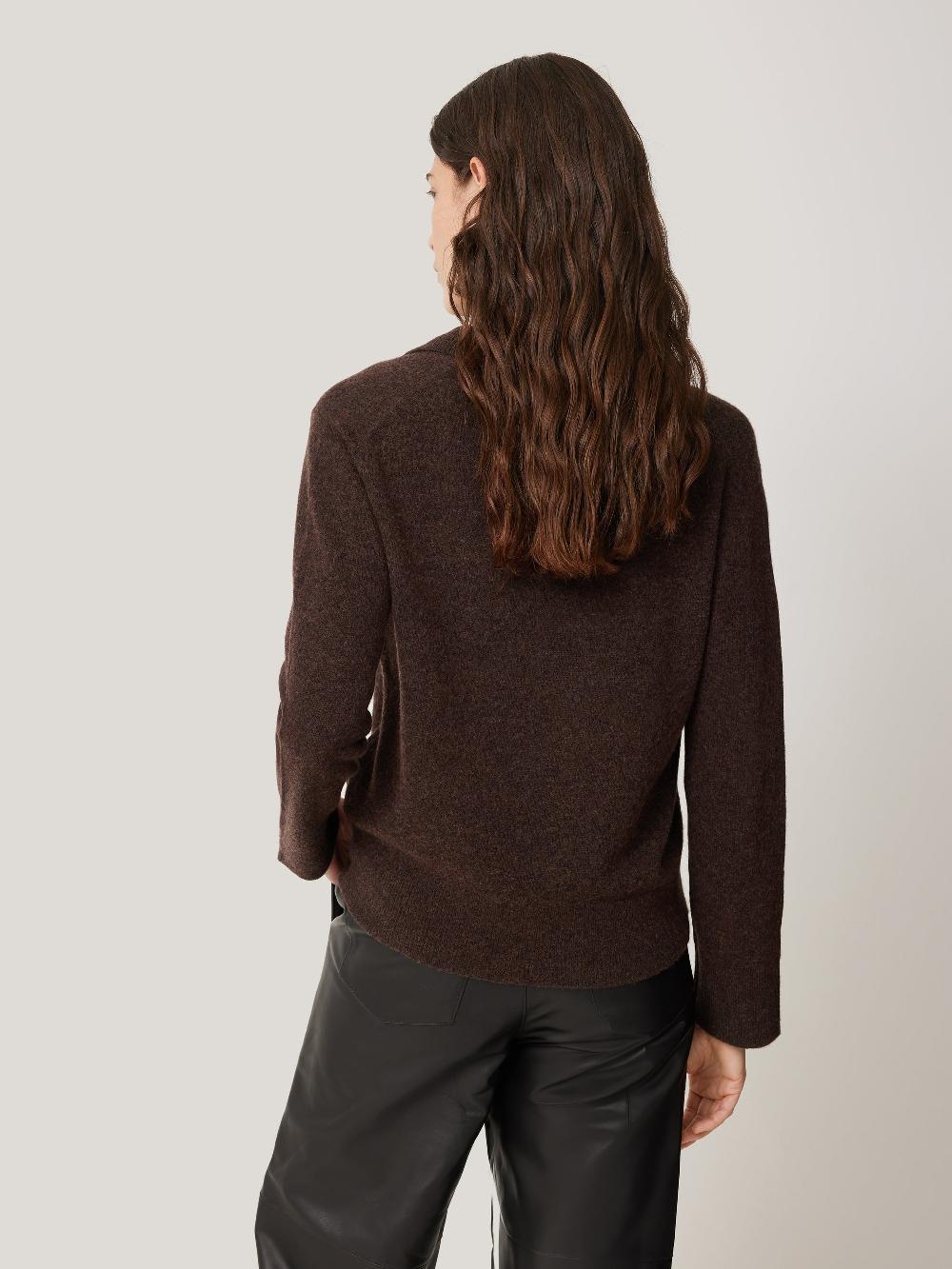 Jigsaw Wool Cashmere Blend Collar Jumper Brown