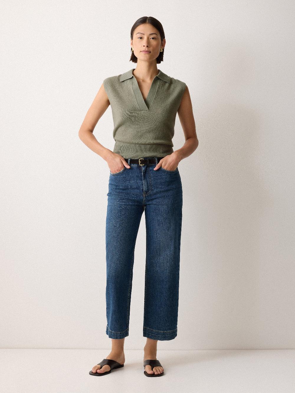 Jigsaw Wool Cashmere Blend Collar Top Green