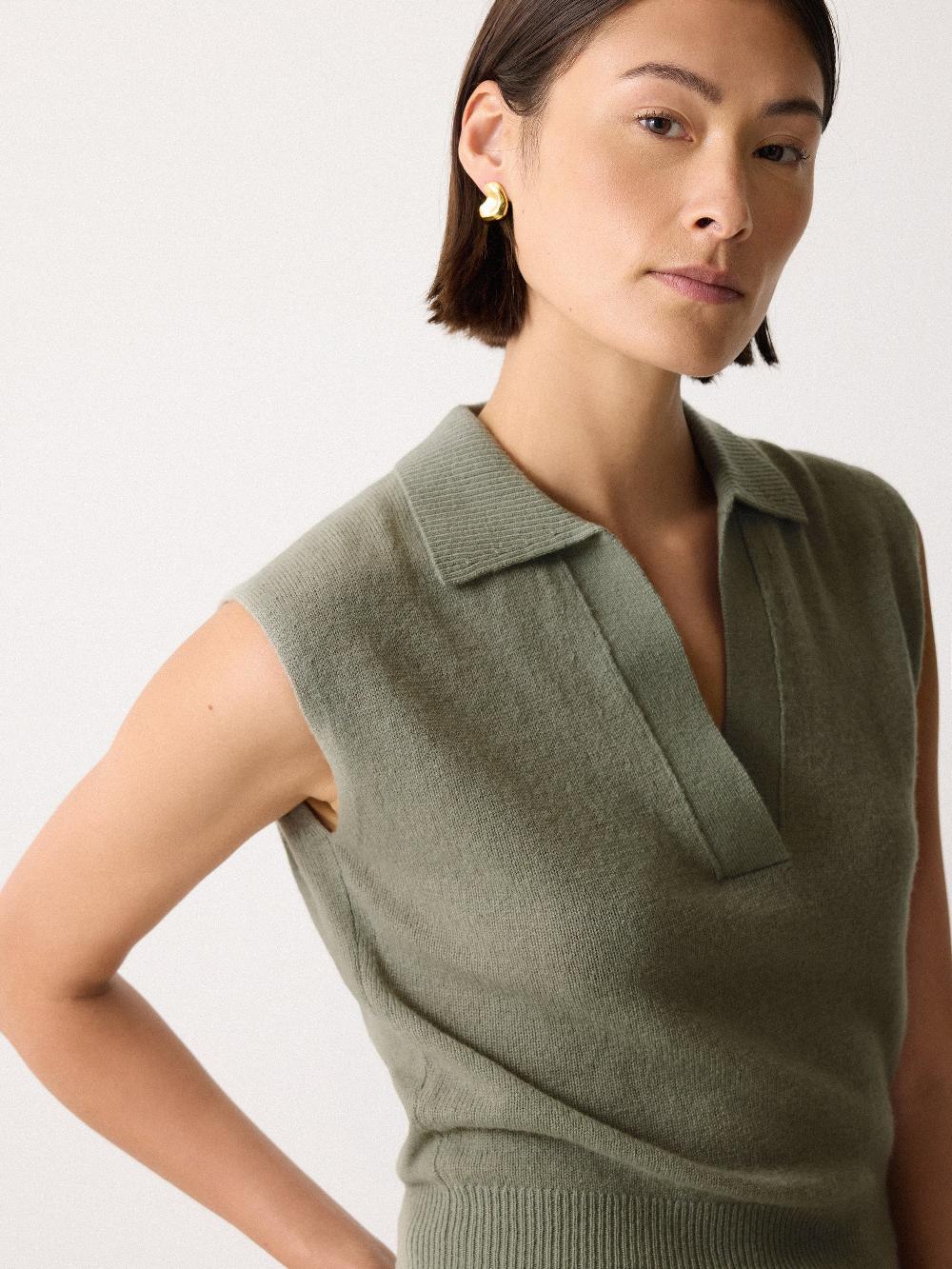 Jigsaw Wool Cashmere Blend Collar Top Green