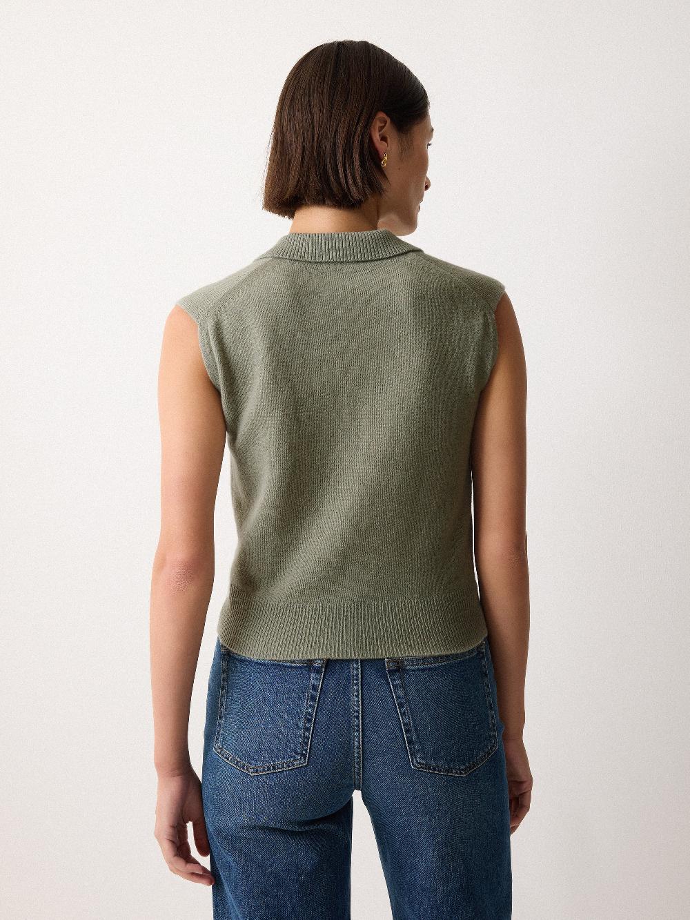 Jigsaw Wool Cashmere Blend Collar Top Green