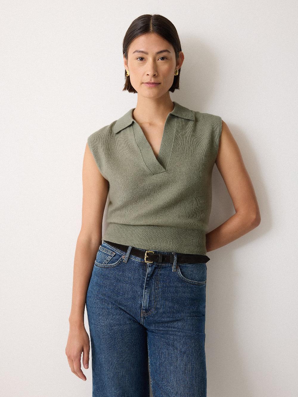 jigsaw Wool Cashmere Blend Collar Top Green