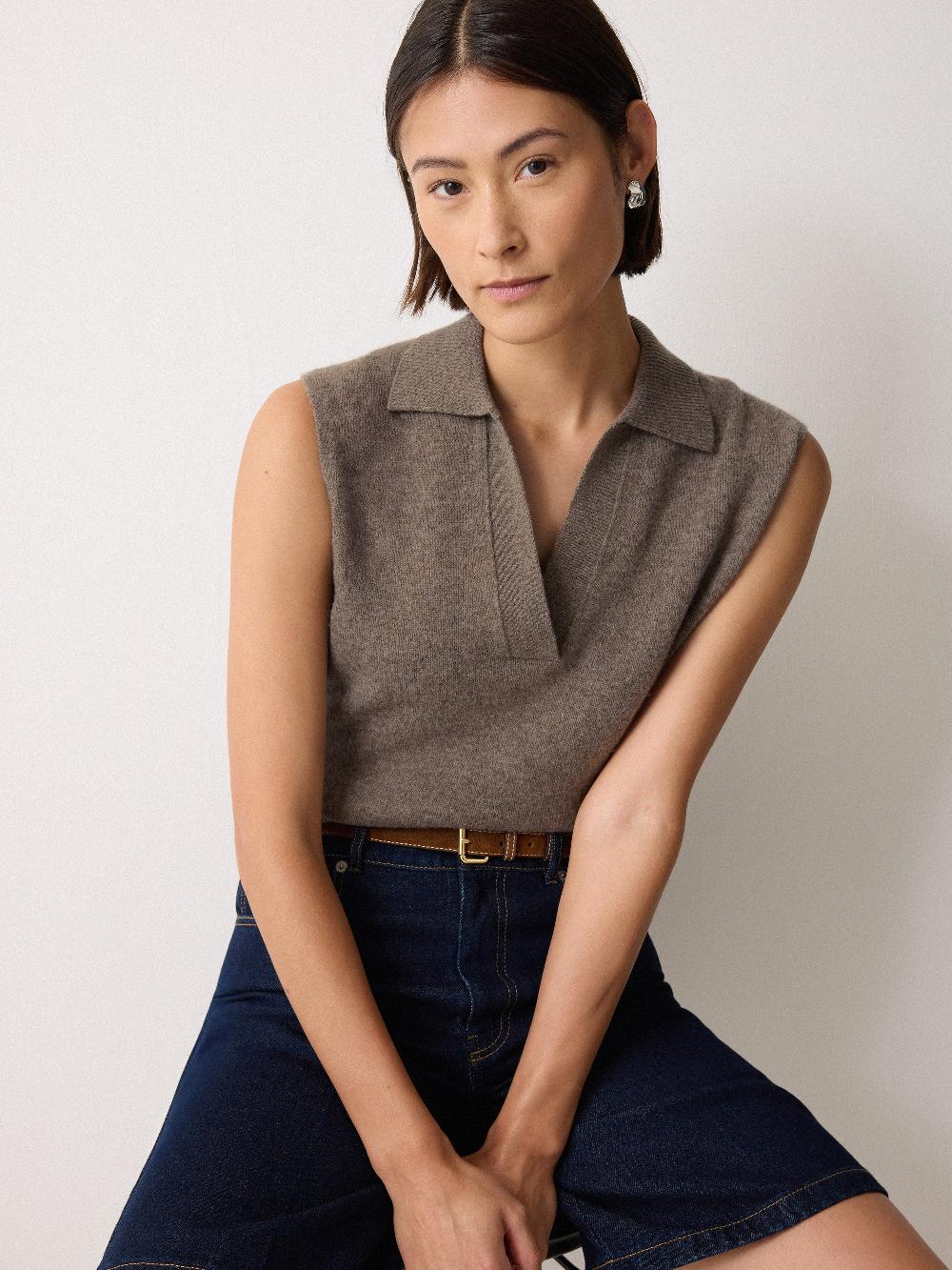 Jigsaw Wool Cashmere Blend Collar Top Taupe