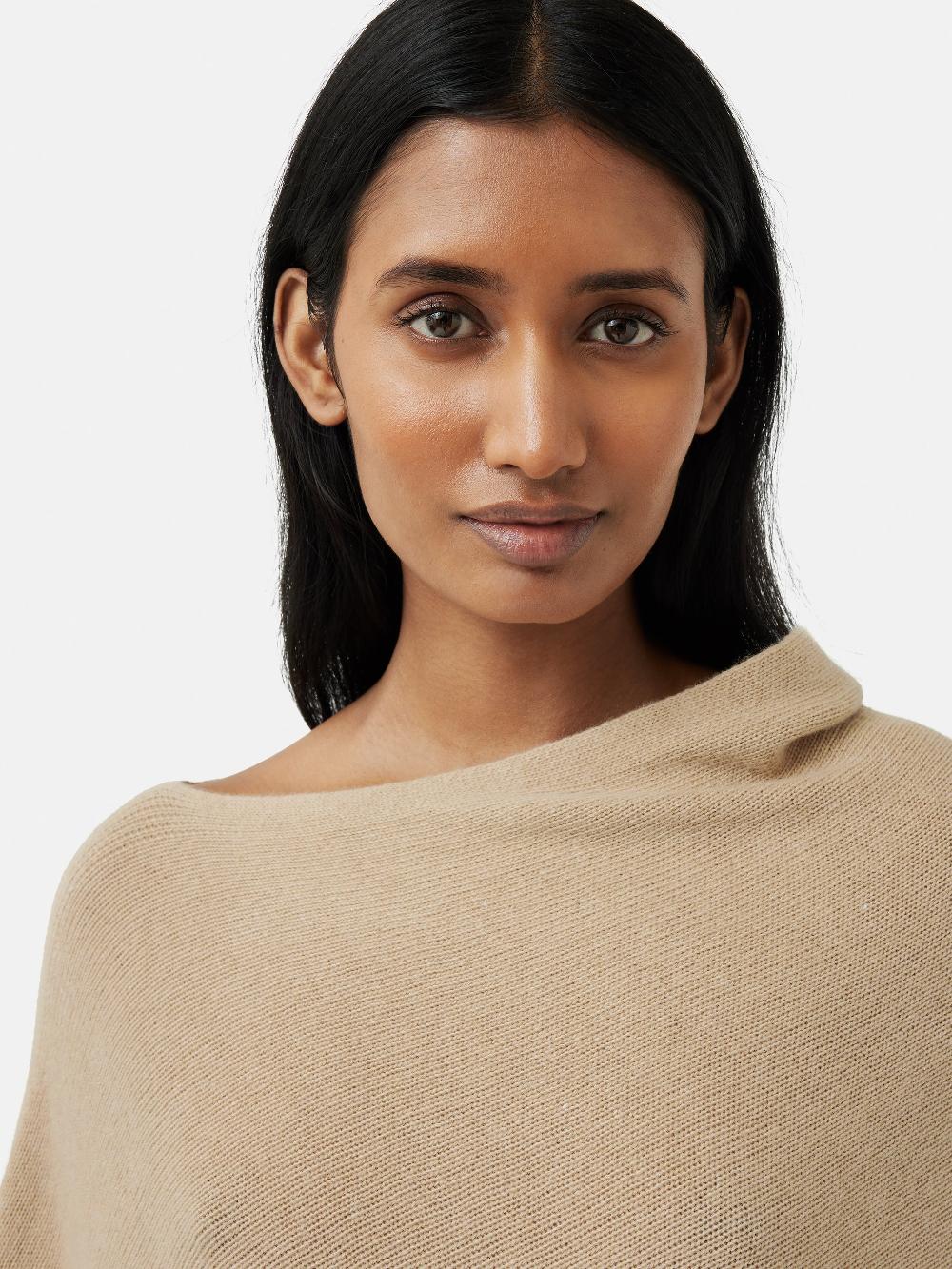 Jigsaw Wool Cashmere Blend Drape Poncho Beige