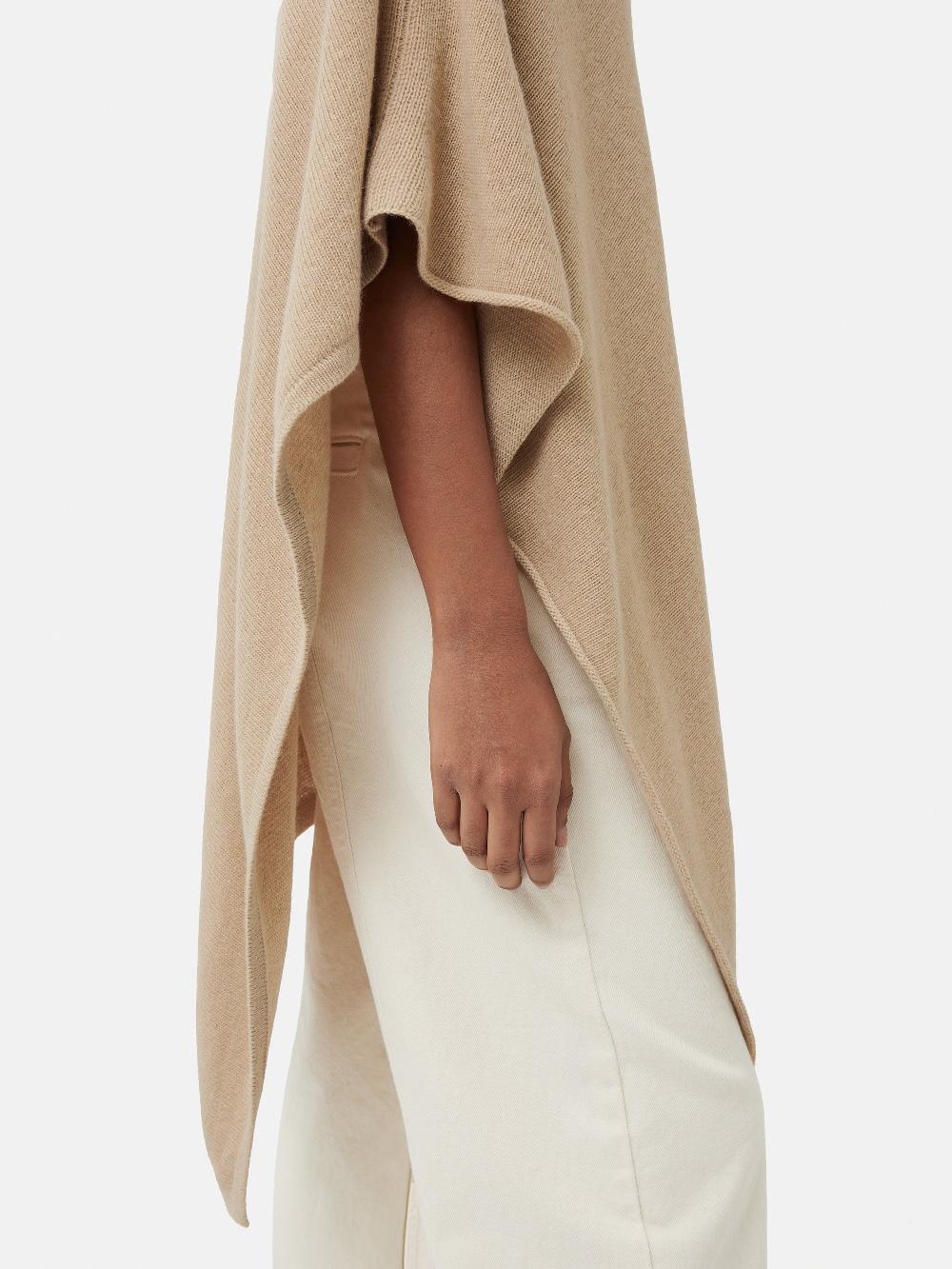 Jigsaw Wool Cashmere Blend Drape Poncho Beige