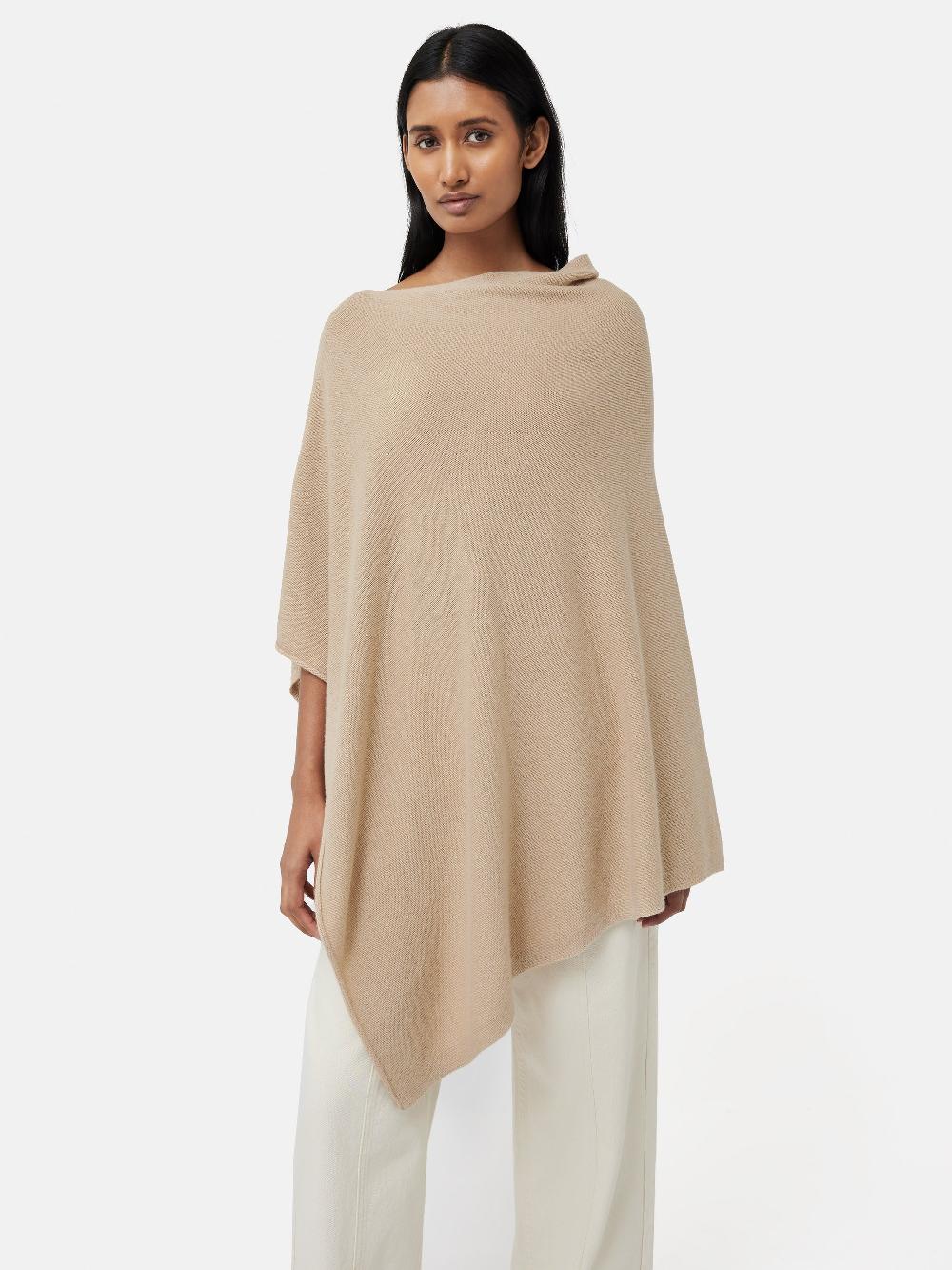 Jigsaw Wool Cashmere Blend Drape Poncho Beige