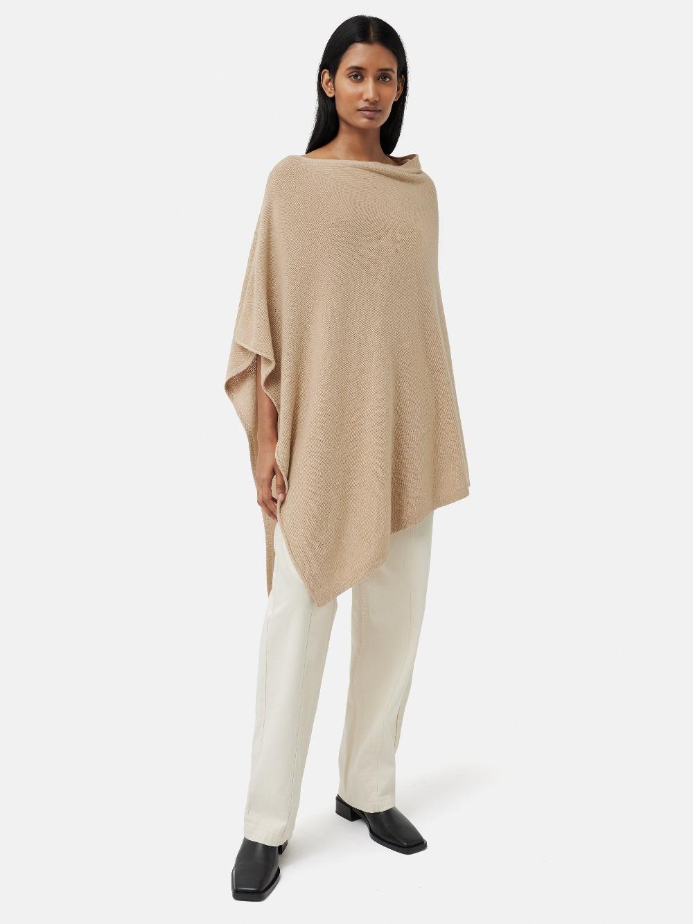 jigsaw Wool Cashmere Blend Drape Poncho Beige