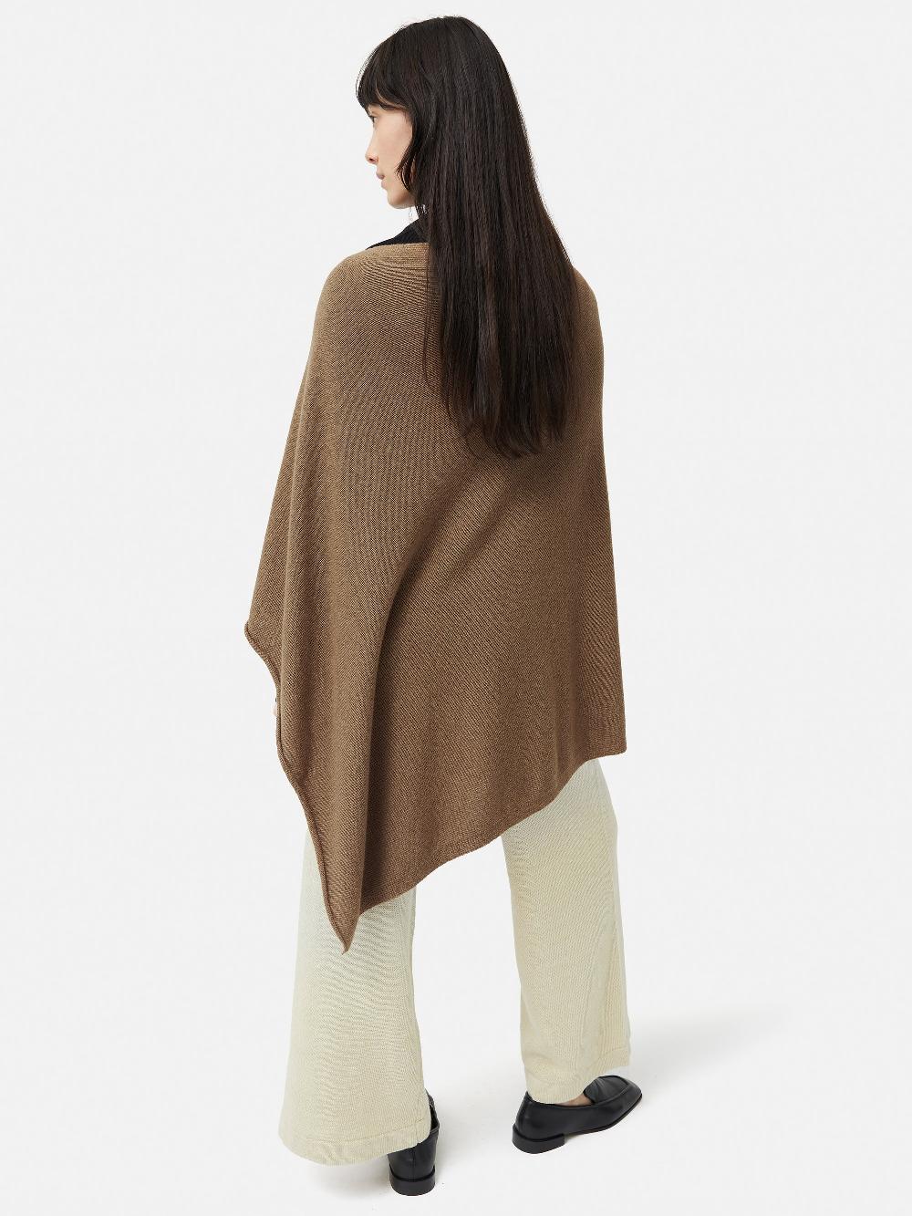Jigsaw Wool Cashmere Blend Drape Poncho Camel