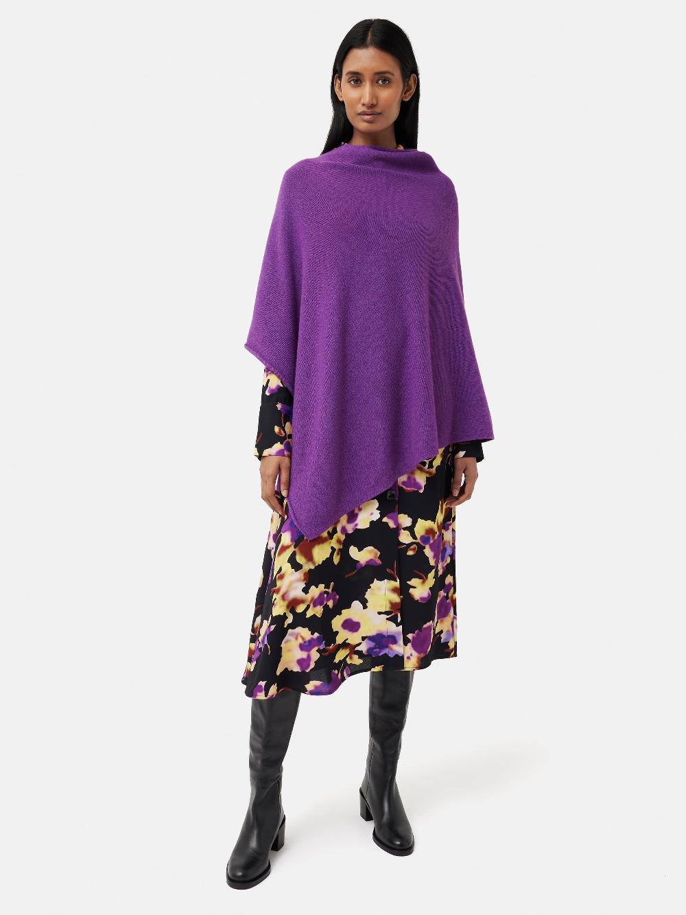 Jigsaw Wool Cashmere Blend Drape Poncho Purple