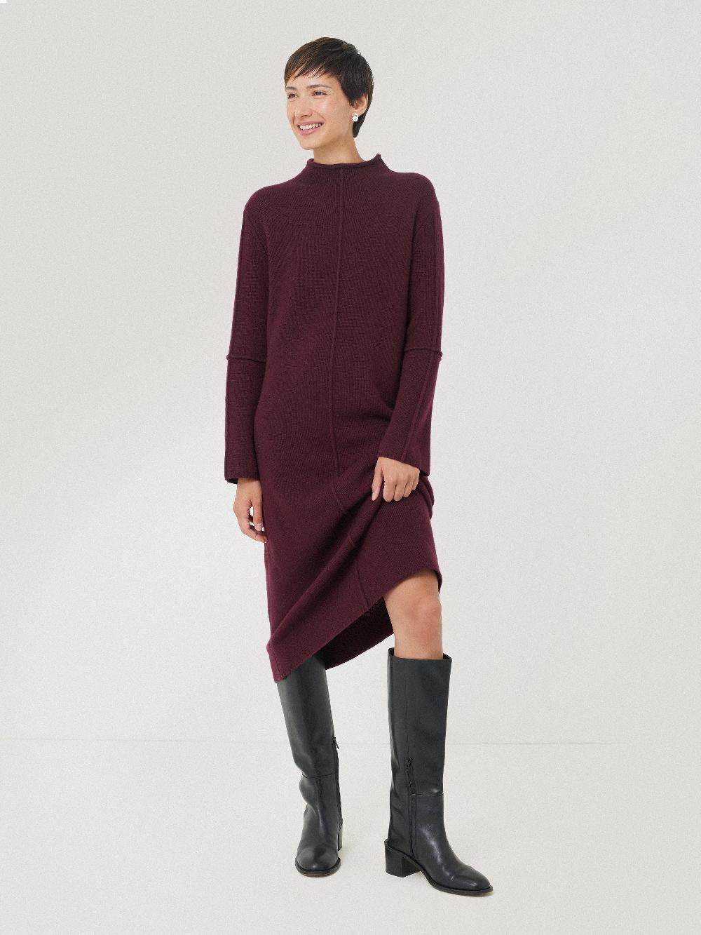 Jigsaw Wool Cashmere Blend Dress Burgundy
