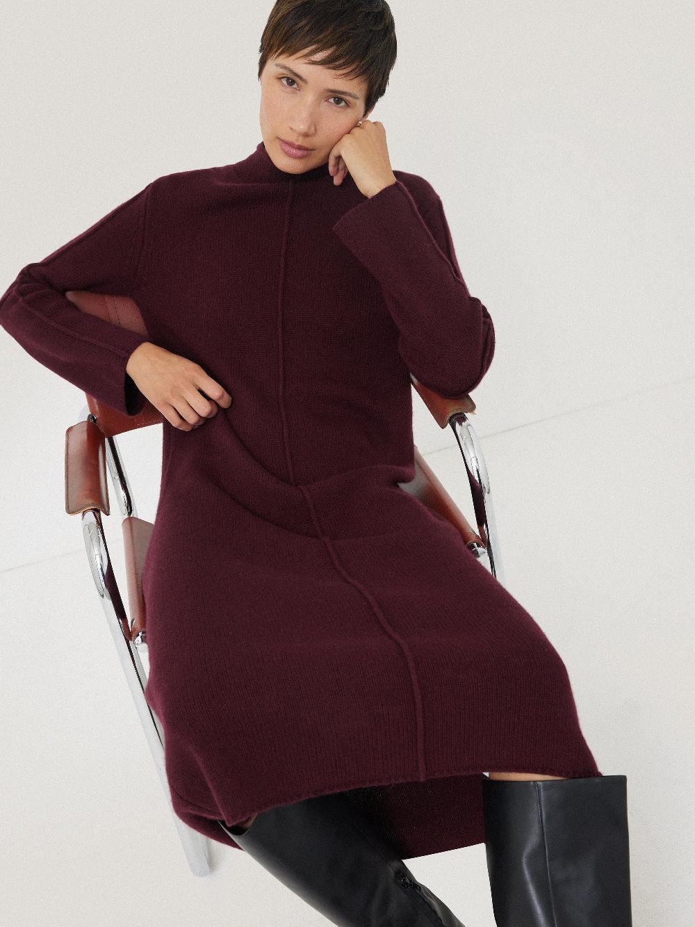 jigsaw Wool Cashmere Blend Dress Burgundy