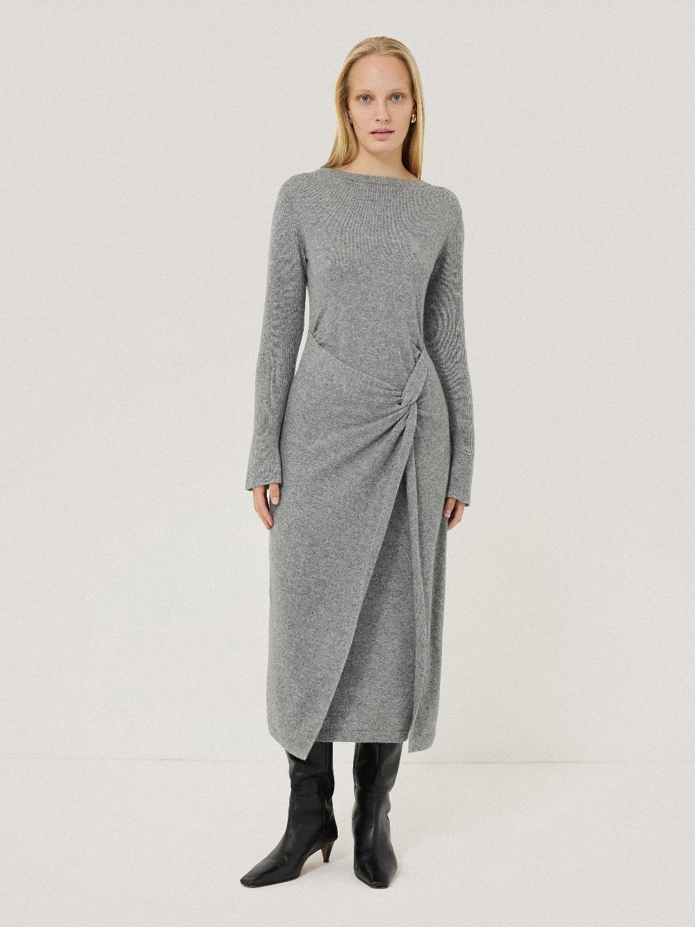 jigsaw Wool Cashmere Blend Knot Dress Grey