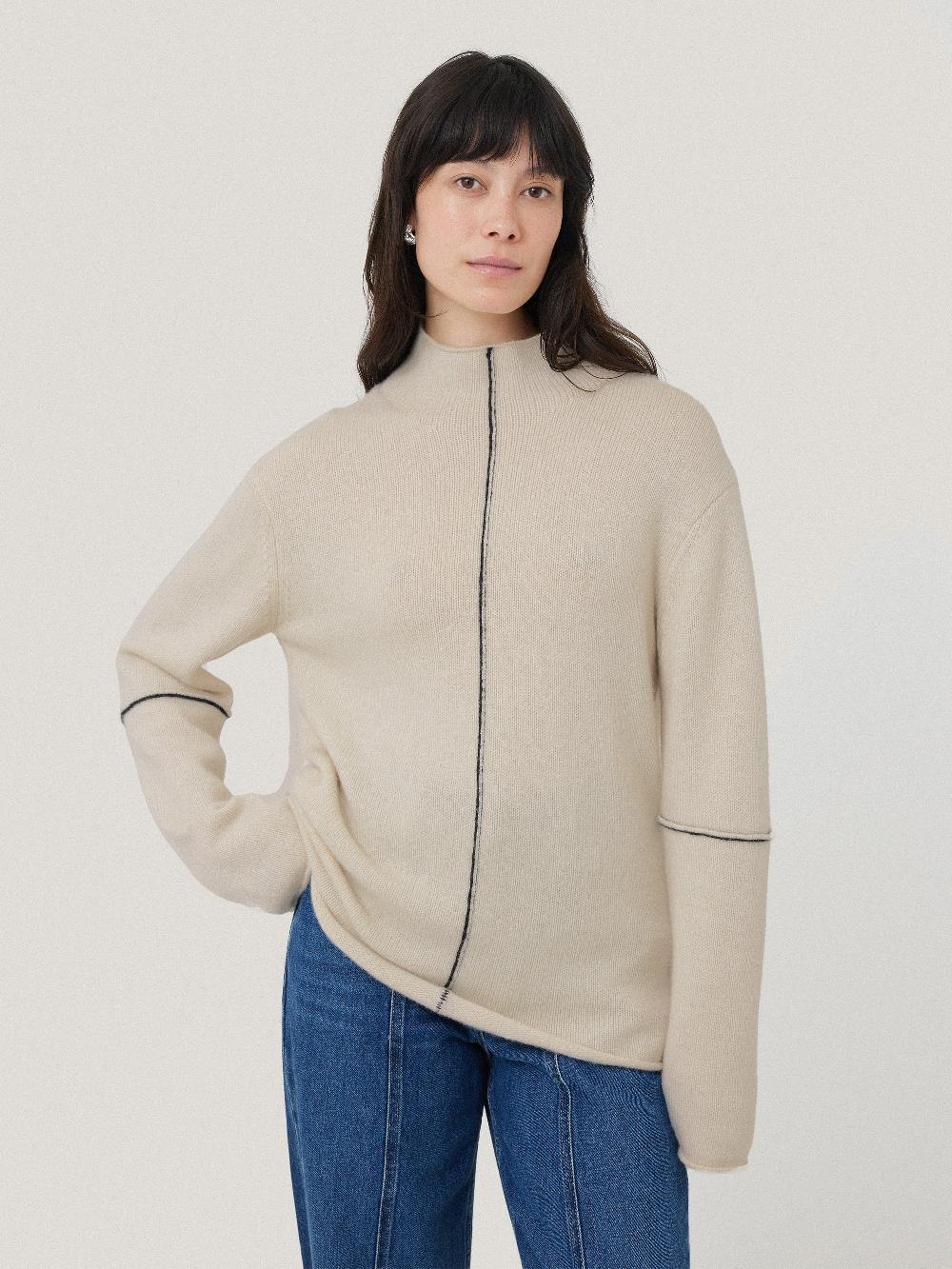 Jigsaw Wool Cashmere Blend Line Jumper Cream