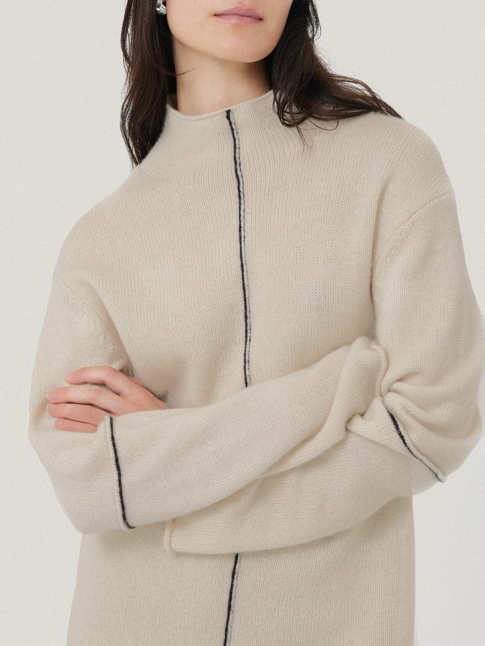 Jigsaw Wool Cashmere Blend Line Jumper Cream