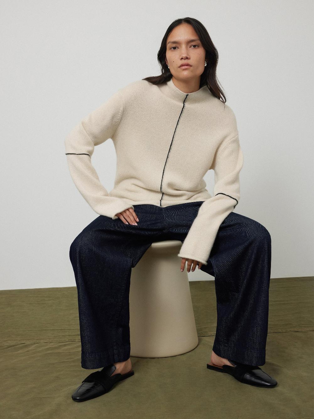 jigsaw Wool Cashmere Blend Line Jumper Cream