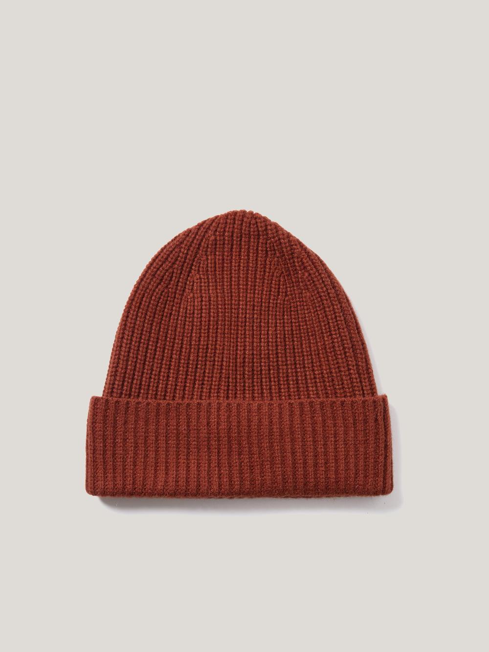 Jigsaw Wool Cashmere Blend Rib Beanie Auburn