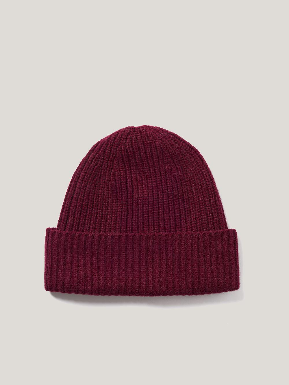 Jigsaw Wool Cashmere Blend Rib Beanie Burgundy