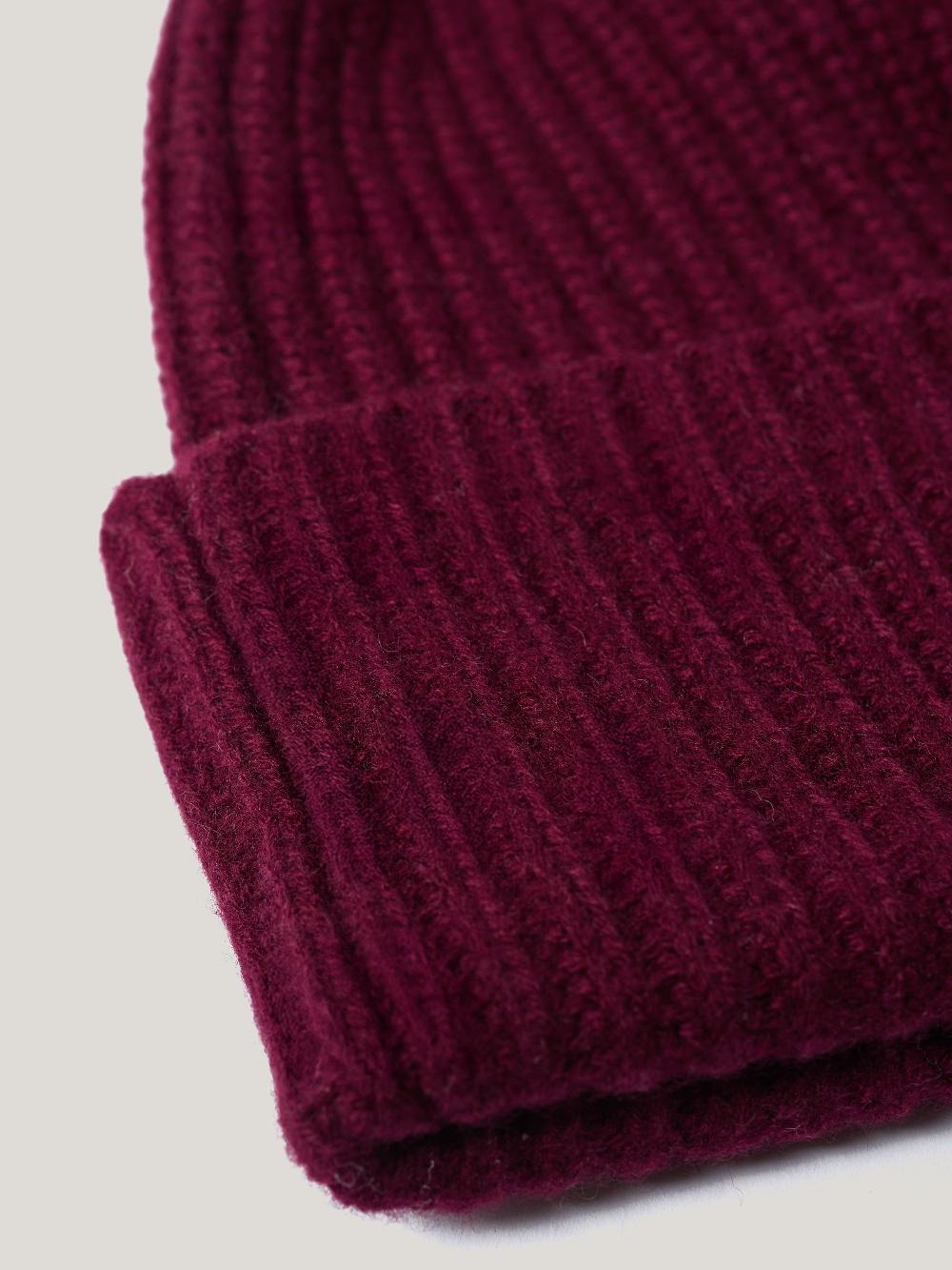Jigsaw Wool Cashmere Blend Rib Beanie Burgundy