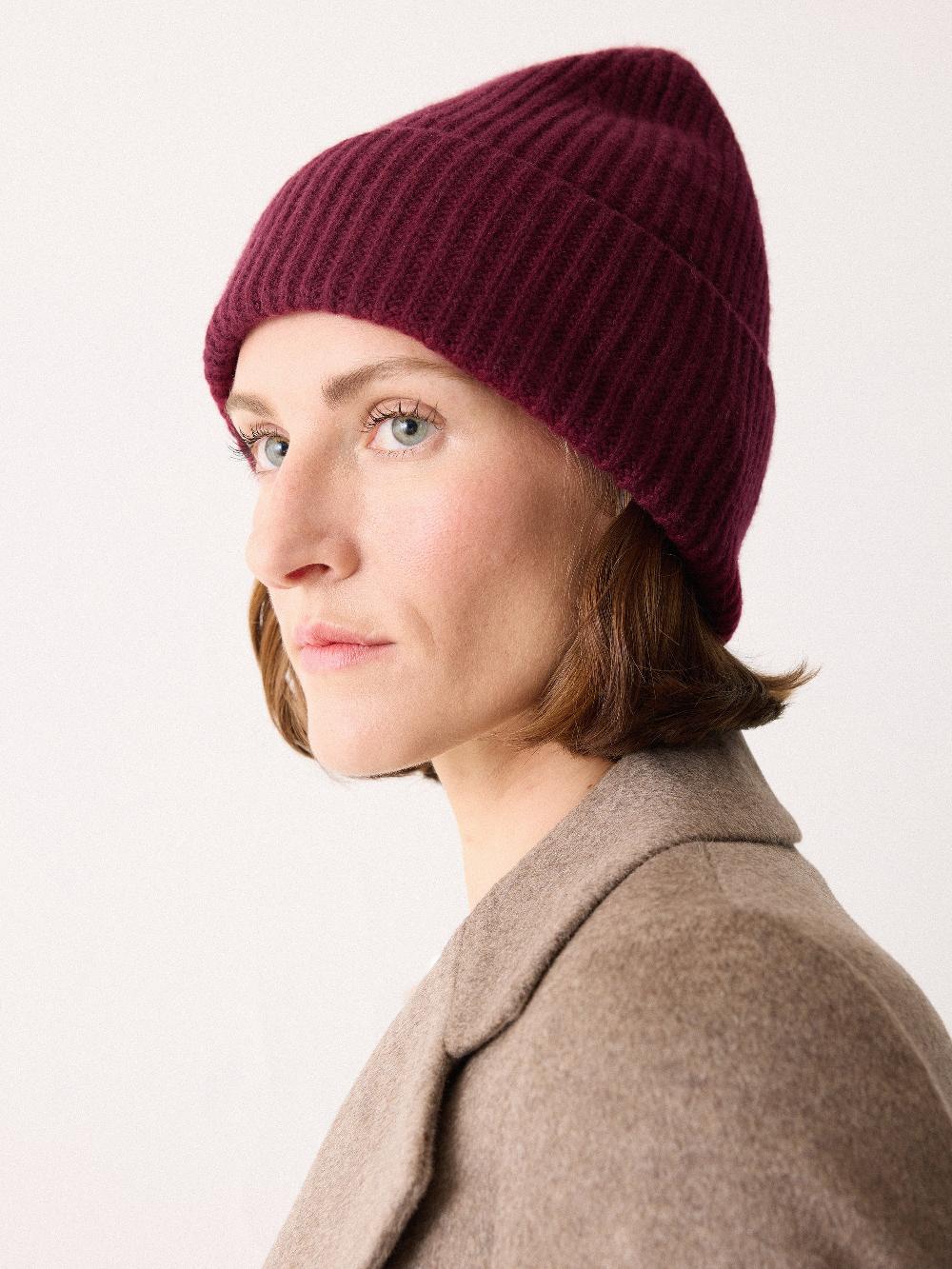 jigsaw Wool Cashmere Blend Rib Beanie Burgundy