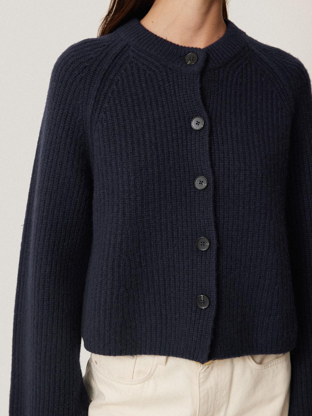 Jigsaw Wool Cashmere Blend Rib Cardigan Navy