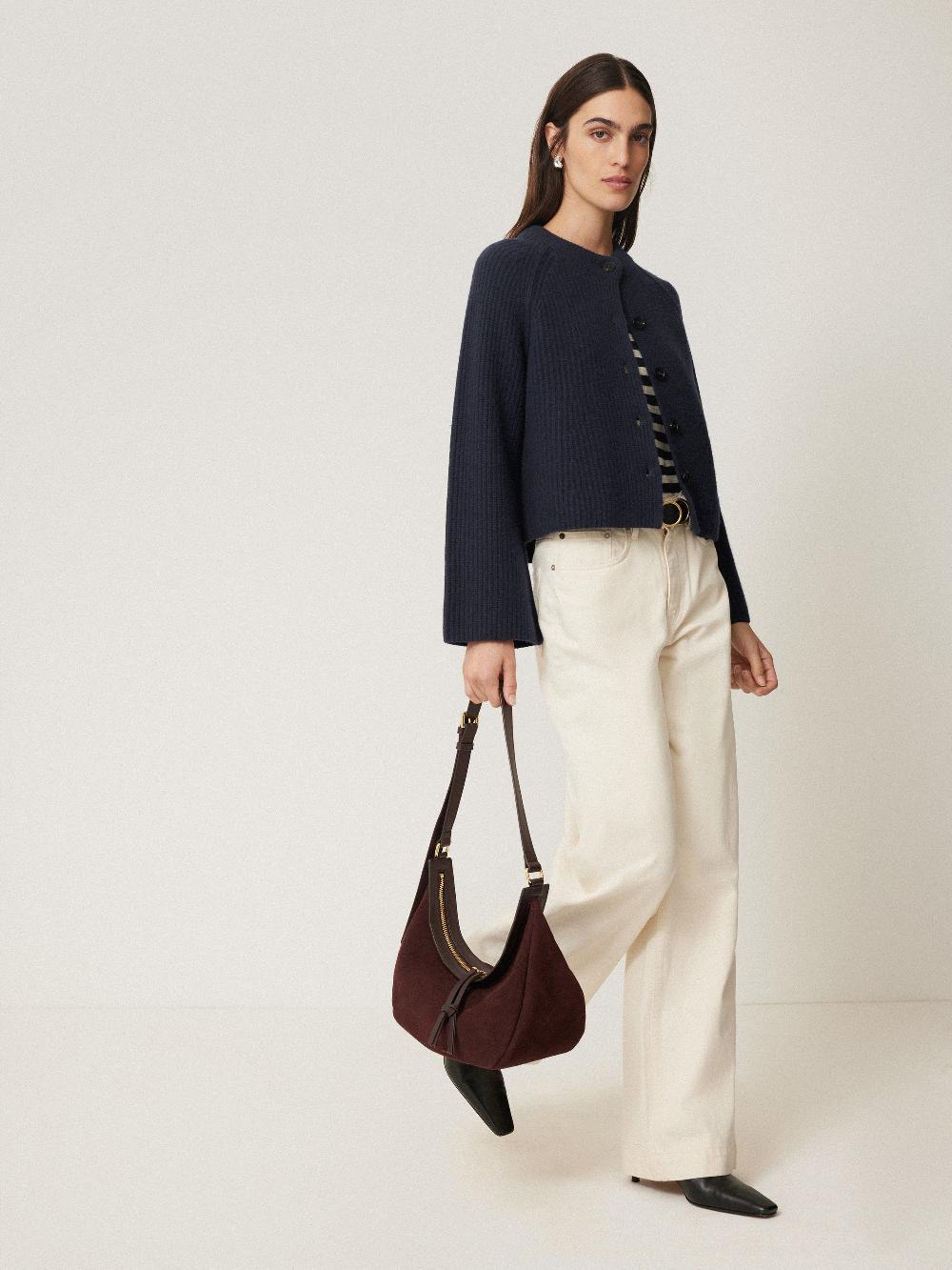 Jigsaw Wool Cashmere Blend Rib Cardigan Navy