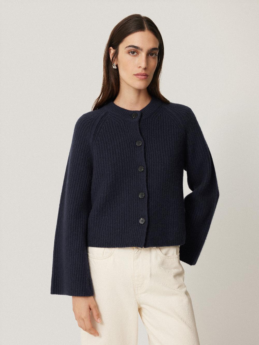 jigsaw Wool Cashmere Blend Rib Cardigan Navy