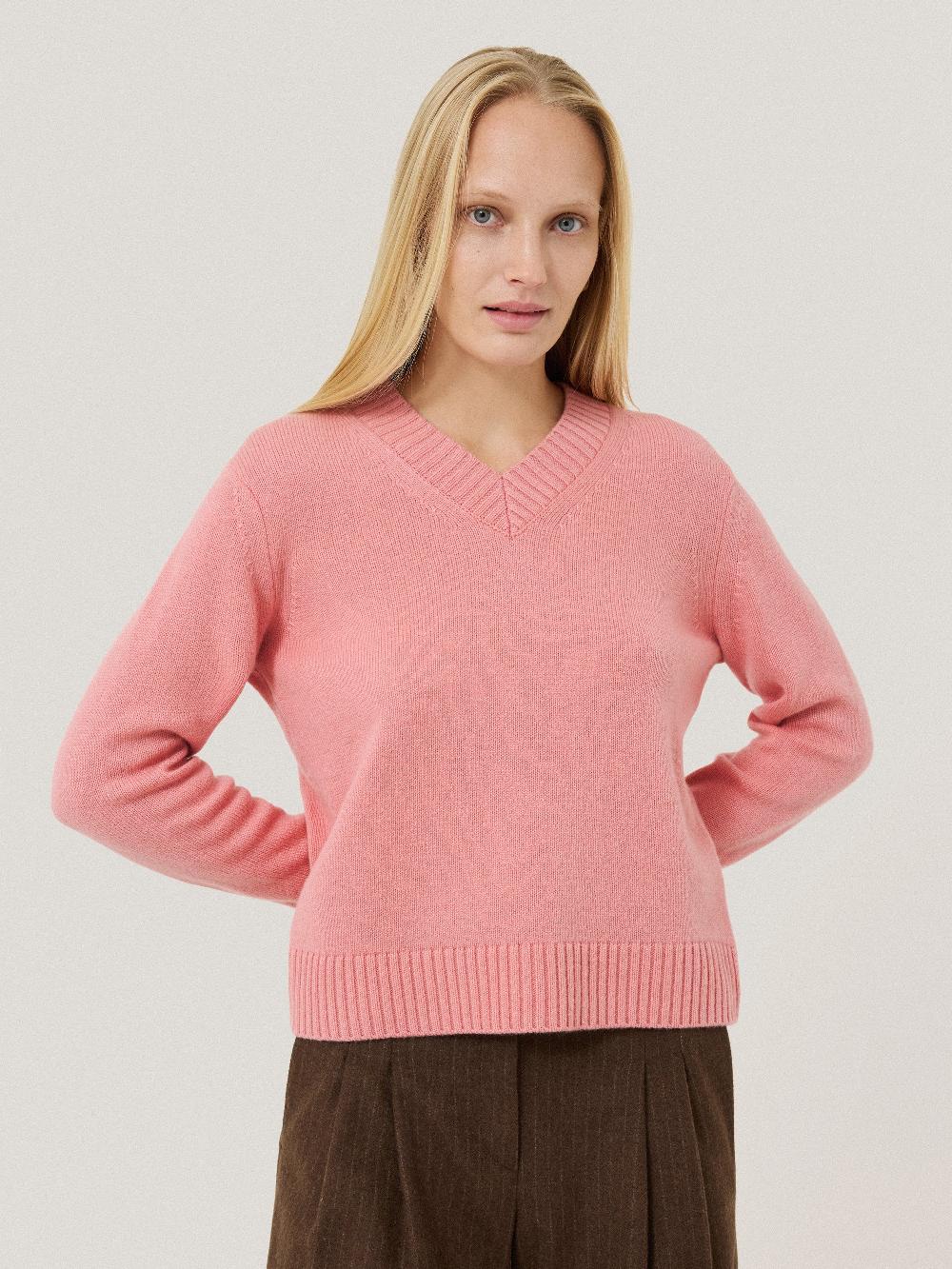 jigsaw Wool Cashmere Blend V Neck Pink