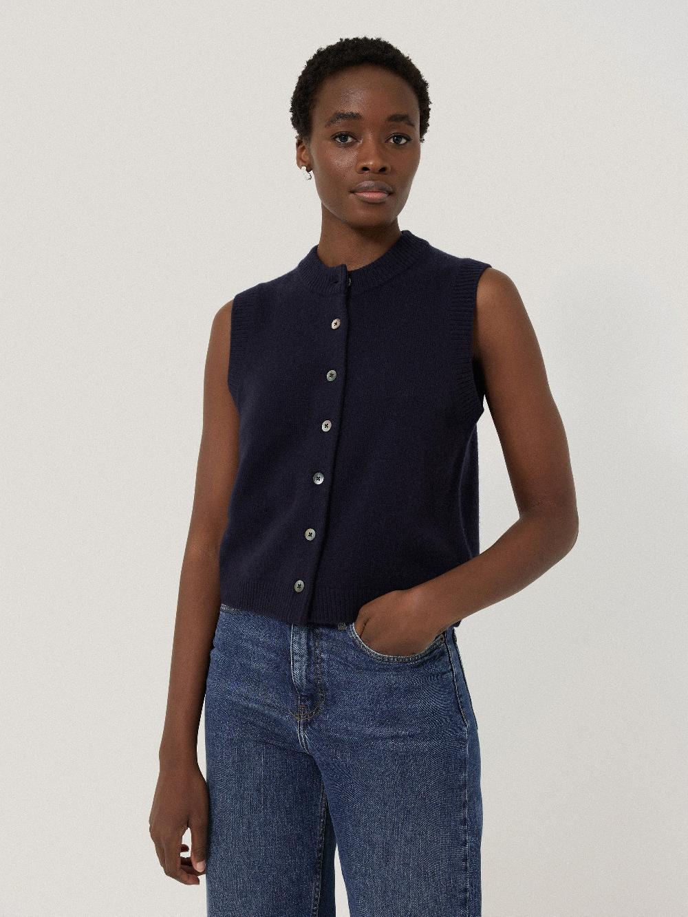 Jigsaw Wool Cashmere Blend Waistcoat Navy