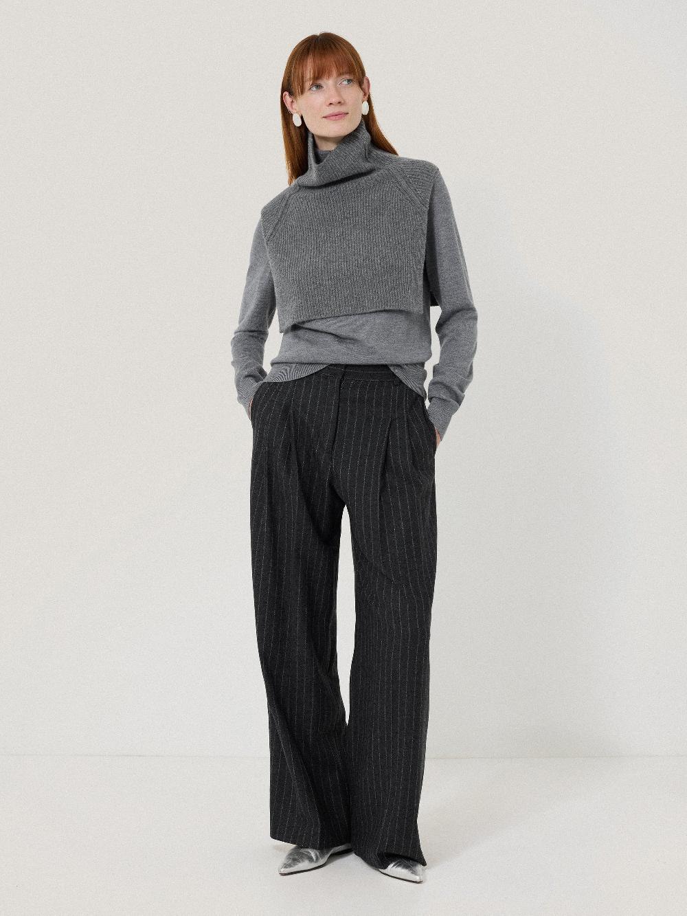 Jigsaw Wool Cashmere Roll Neck Bib Grey