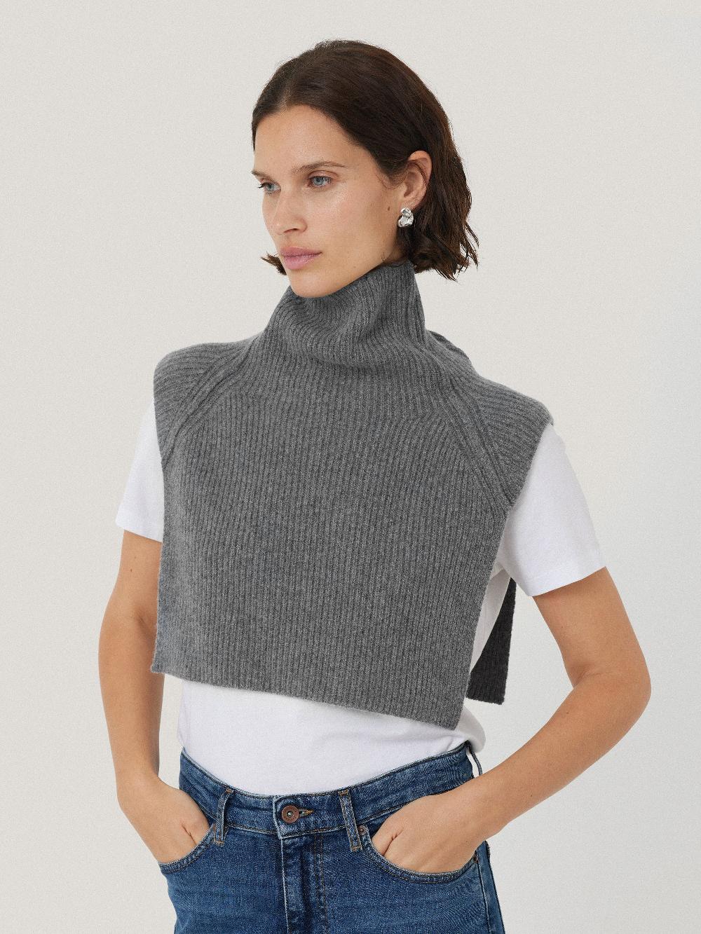 Jigsaw Wool Cashmere Roll Neck Bib Grey