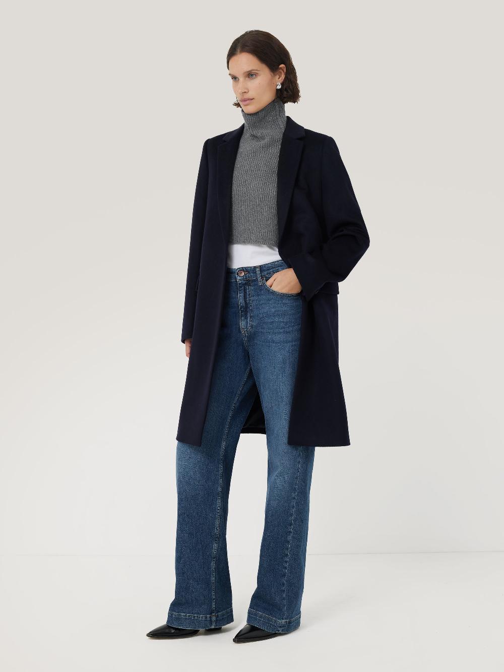 Jigsaw Wool Cashmere Roll Neck Bib Grey