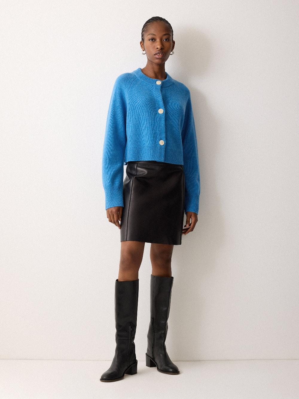 Jigsaw Wool Cropped Raglan Cardigan Blue