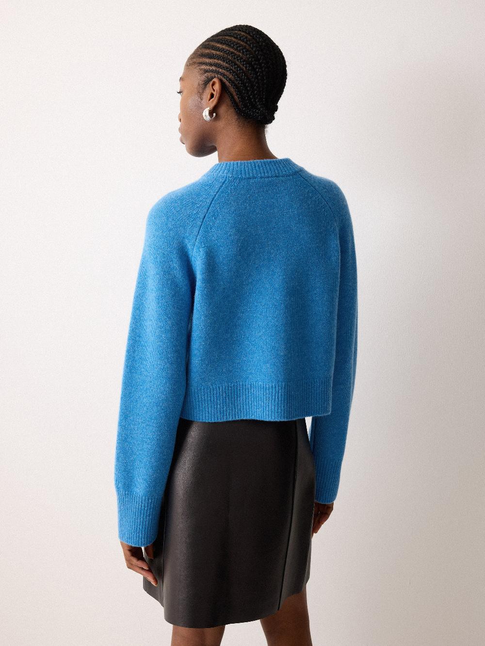 Jigsaw Wool Cropped Raglan Cardigan Blue