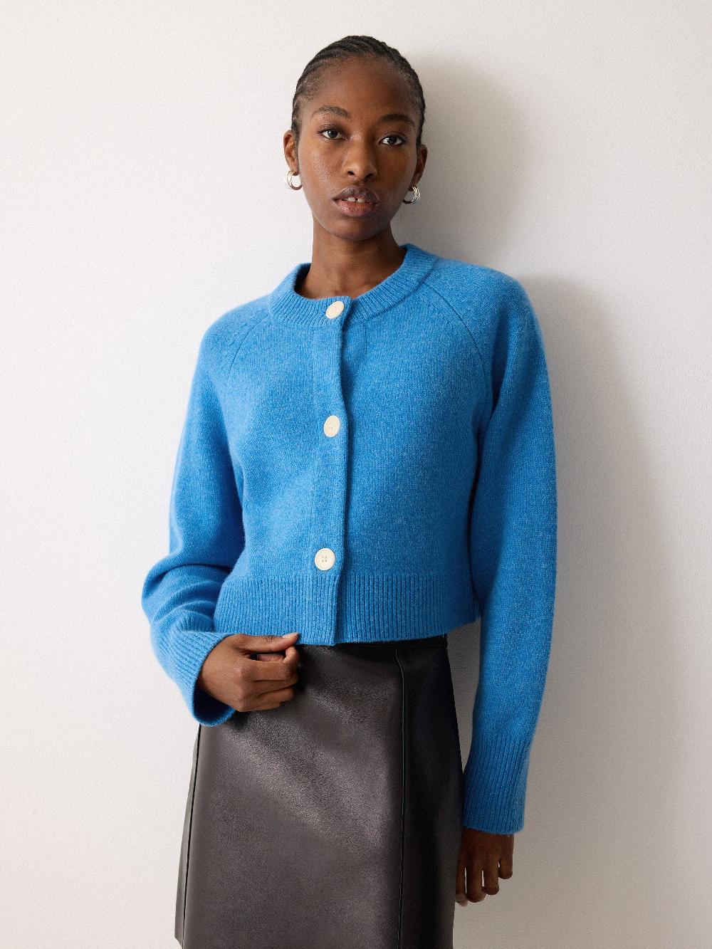 jigsaw Wool Cropped Raglan Cardigan Blue