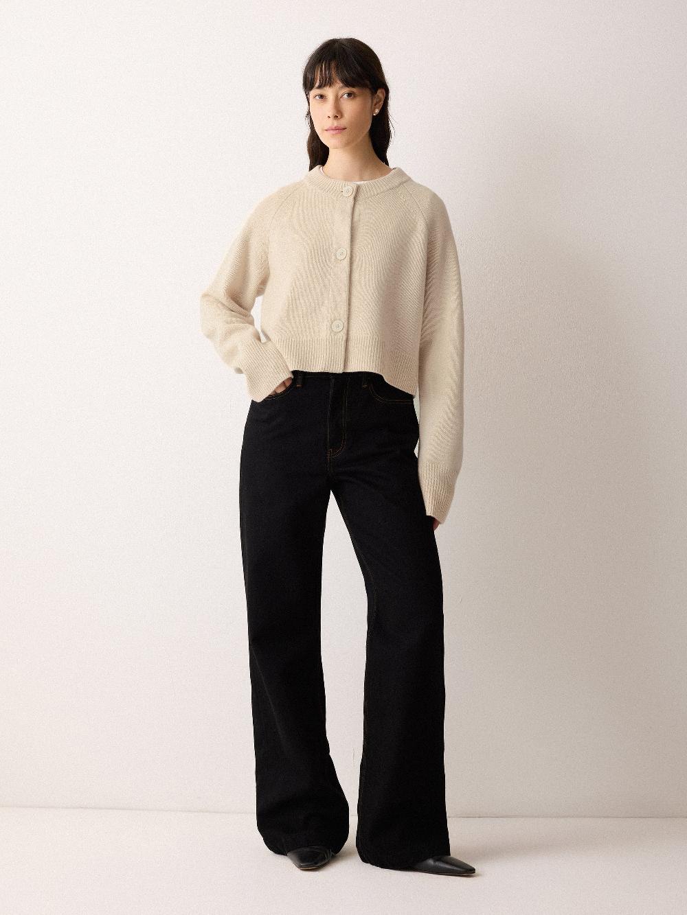 Jigsaw Wool Cropped Raglan Cardigan Cream