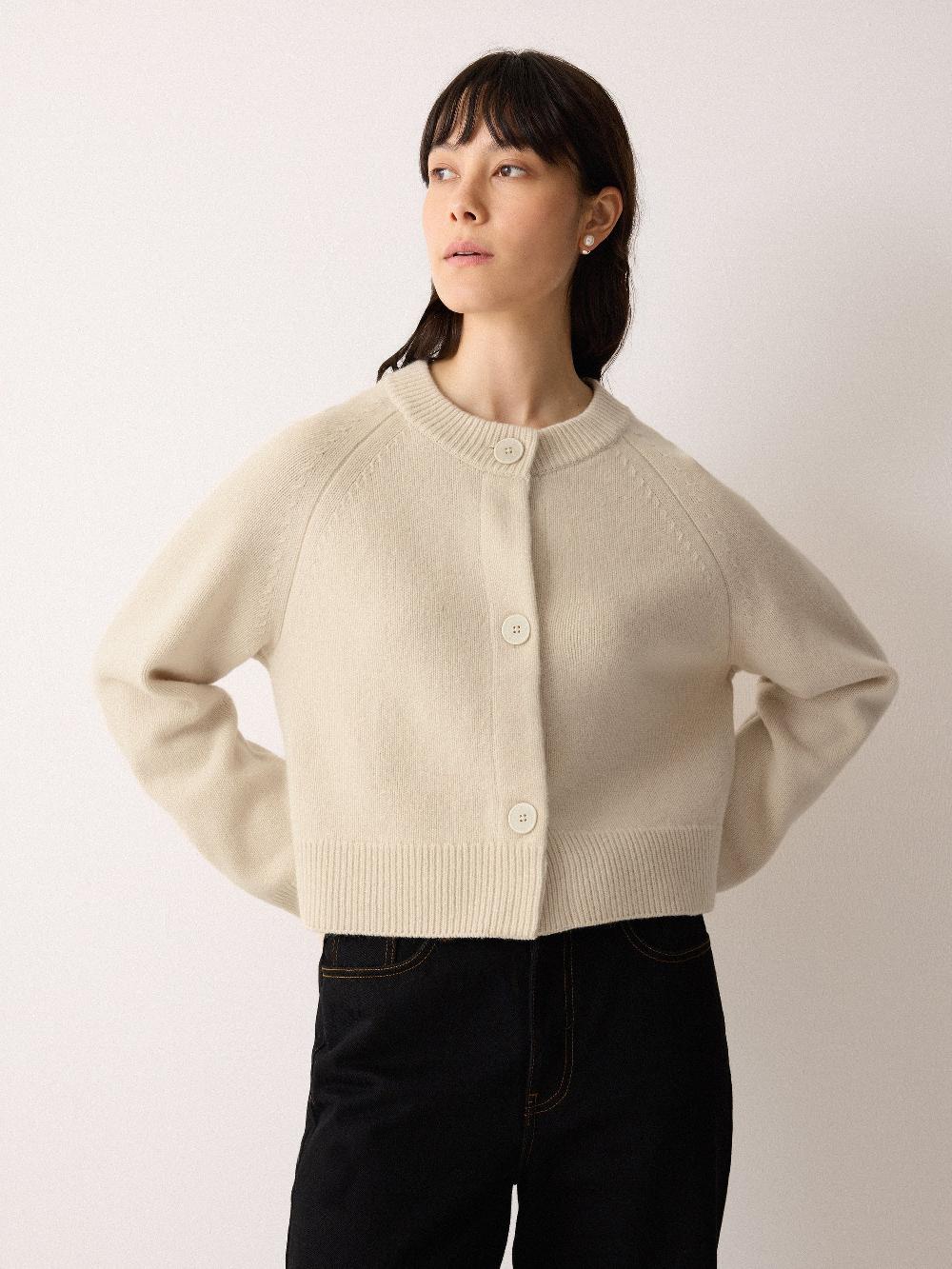 Jigsaw Wool Cropped Raglan Cardigan Cream