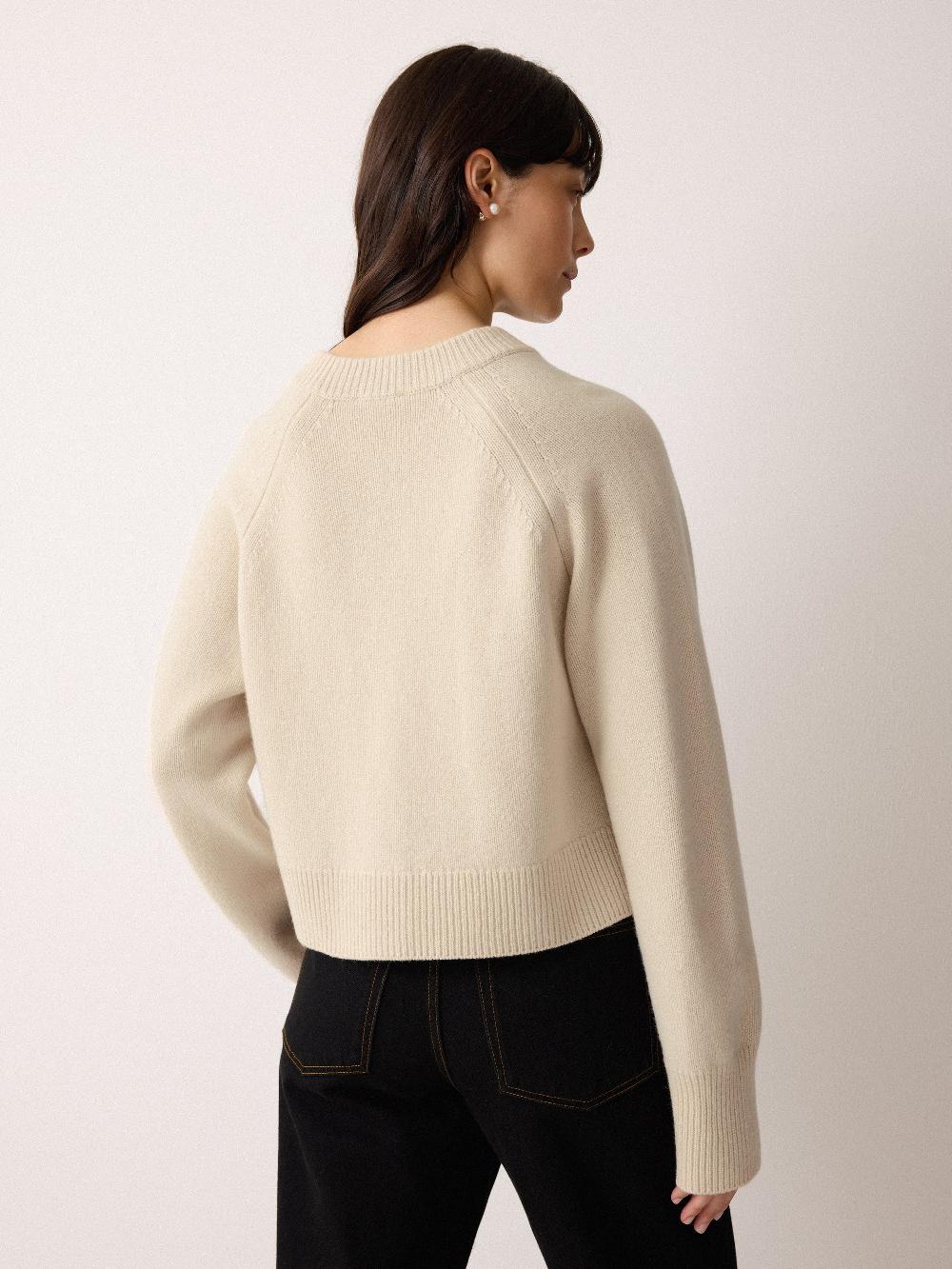 Jigsaw Wool Cropped Raglan Cardigan Cream