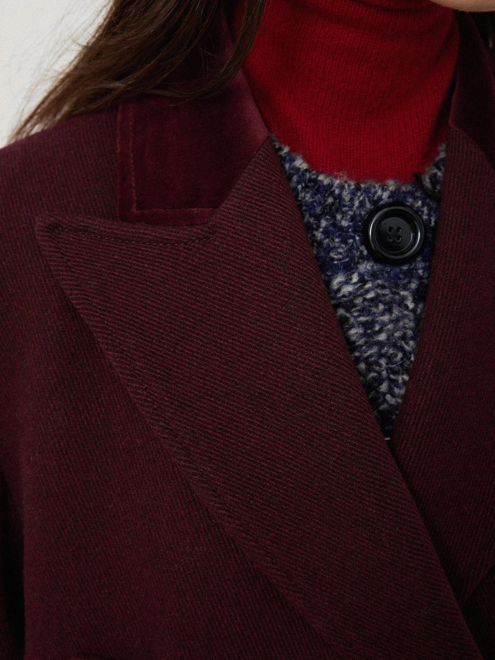Jigsaw Wool Double Breasted Overcoat Burgundy