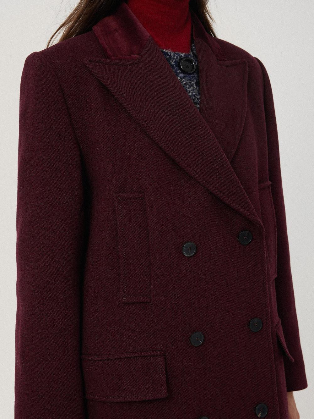 Jigsaw Wool Double Breasted Overcoat Burgundy