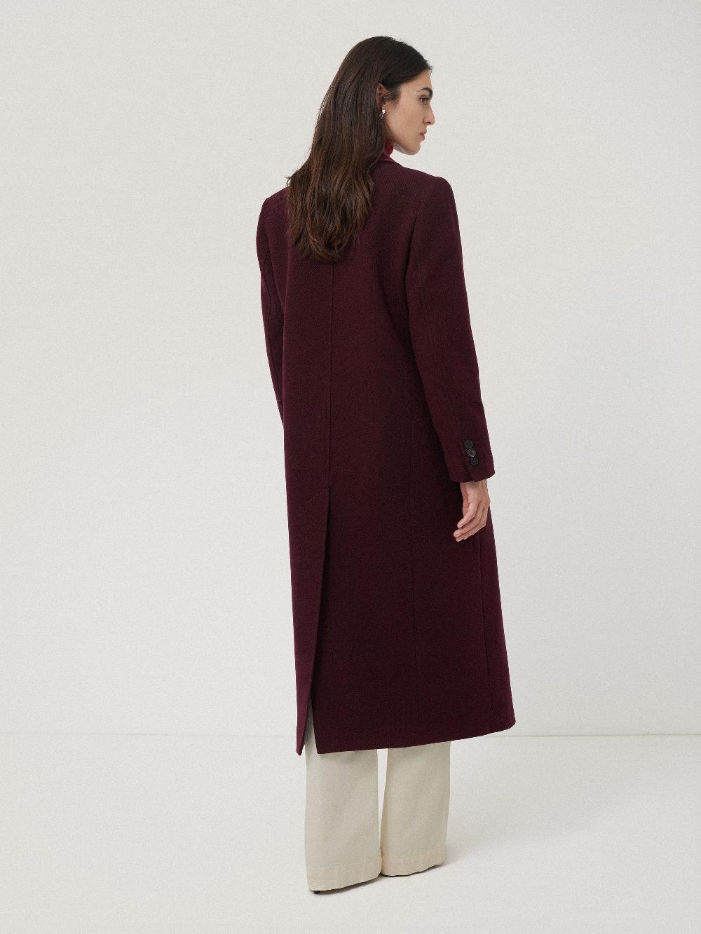 Jigsaw Wool Double Breasted Overcoat Burgundy
