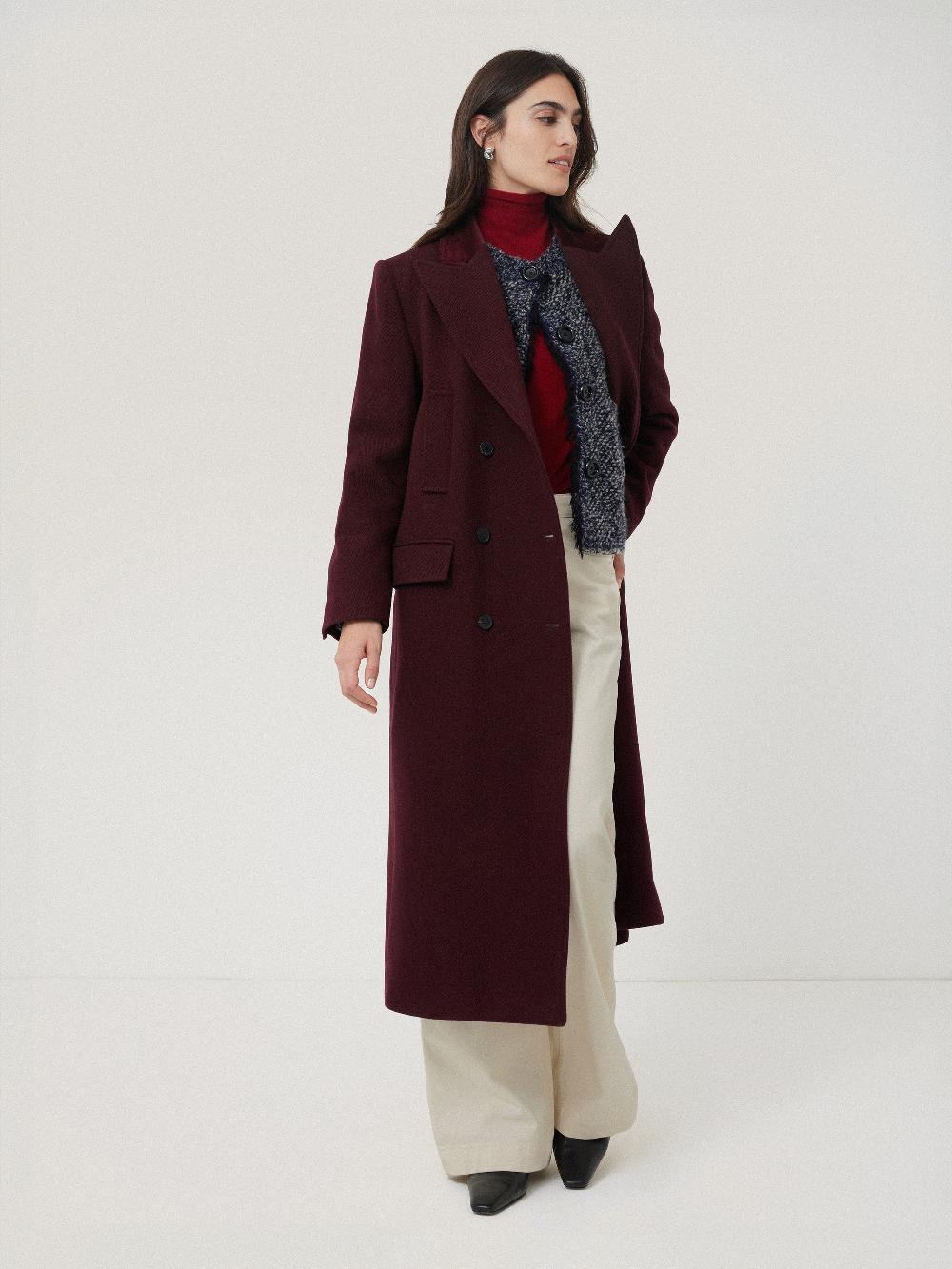 jigsaw Wool Double Breasted Overcoat Burgundy