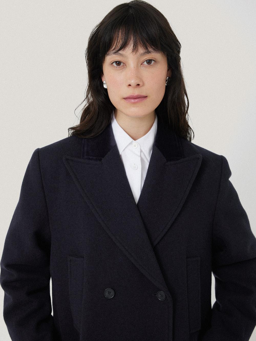 Jigsaw Wool Double Breasted Overcoat Navy