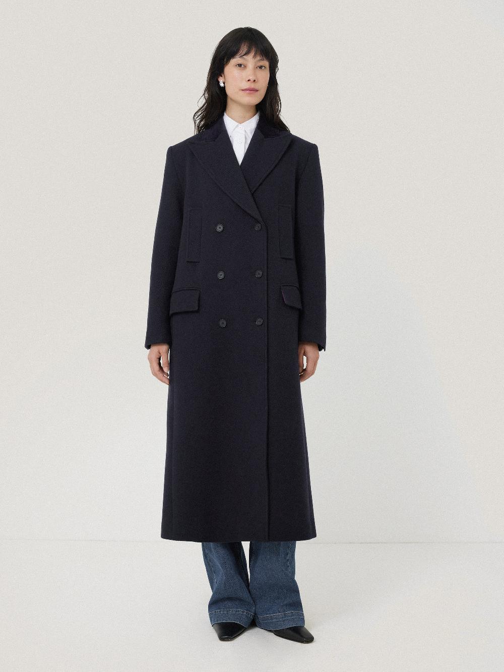 jigsaw Wool Double Breasted Overcoat Navy